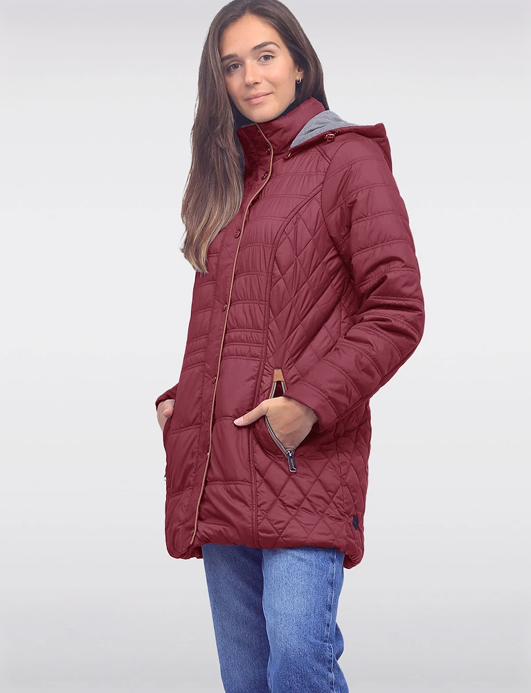 Water-Resistant Dual Quilt Hooded Lightweight Eco Down Puffer Jacket by Danwear