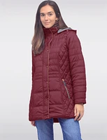 Water-Resistant Dual Quilt Hooded Lightweight Eco Down Puffer Jacket by Danwear