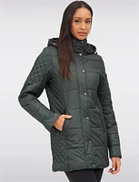 Water-Resistant Hooded Lightweight Diamond-Quilt Eco-Down Puffer Coat by Danwear