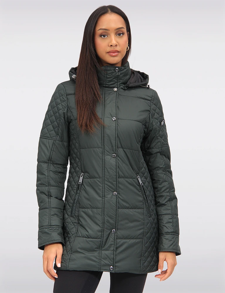 Water-Resistant Hooded Lightweight Diamond-Quilt Eco-Down Puffer Coat by Danwear