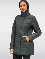 Water-Resistant Hooded Lightweight Diamond-Quilt Eco-Down Puffer Coat by Danwear