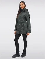 Water-Resistant Hooded Lightweight Diamond-Quilt Eco-Down Puffer Coat by Danwear