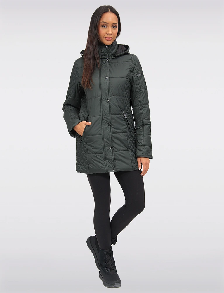 Water-Resistant Hooded Lightweight Diamond-Quilt Eco-Down Puffer Coat by Danwear