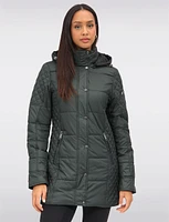 Water-Resistant Hooded Lightweight Diamond-Quilt Eco-Down Puffer Coat by Danwear