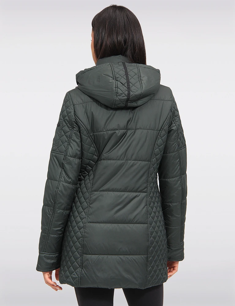 Water-Resistant Hooded Lightweight Diamond-Quilt Eco-Down Puffer Coat by Danwear