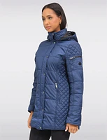 Water-Resistant Hooded Lightweight Diamond-Quilt Eco-Down Puffer Coat by Danwear