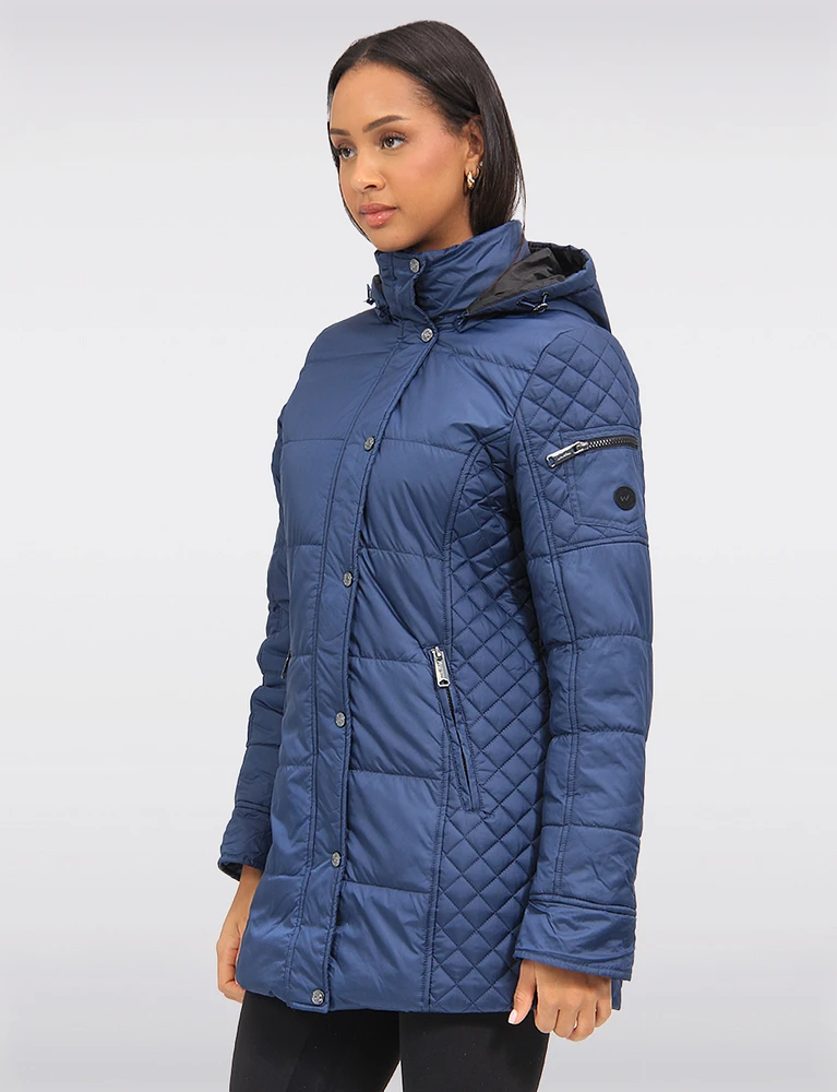 Water-Resistant Hooded Lightweight Diamond-Quilt Eco-Down Puffer Coat by Danwear