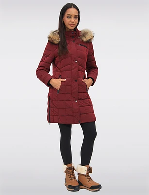 Genuine Fur Trimmed Eco-Down Quilted Parka Coat With Detachable Hood by Danwear