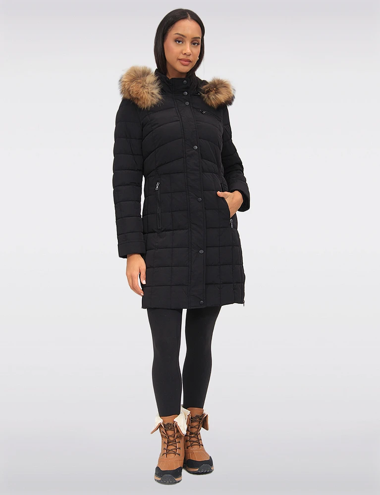 Genuine Fur Trimmed Eco-Down Quilted Parka Coat With Detachable Hood by Danwear