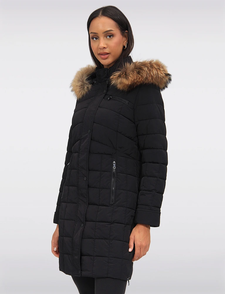 Genuine Fur Trimmed Eco-Down Quilted Parka Coat With Detachable Hood by Danwear