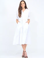 Belted Maxi Stretch Shirt Dress with Adjustable Sleeves by Froccella