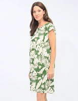 Cap Sleeve Printed Dress With Knit Trim at the Waist And Pockets By Froccella