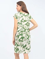 Cap Sleeve Printed Dress With Knit Trim at the Waist And Pockets By Froccella