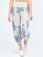 Flowy Ruched Waist Band And Elastic Hem Mandela Print Balloon Pants By Froccella