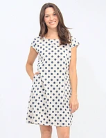 Polka Dot Linen-Cotton Cap Sleeve Knit Trim Dress By Froccella
