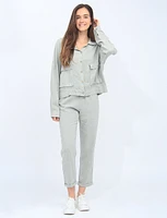 Cropped Linen Blend Solid Button-Down Blazer With Flap Pockets By Froccella