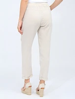 Linen-blend Solid Rolled Cuff Drawstring Waist Pants By Froccella