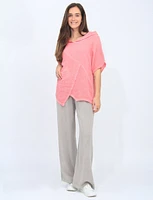 Hooded Cotton-Linen Front Pocket Asymmetrical Top By Froccella