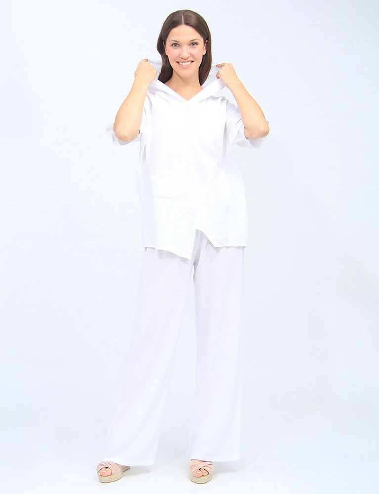 Chic Linen And Cotton Blend Wide-leg Elastic Waist Pants By Froccella