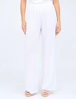 Chic Linen And Cotton Blend Wide-leg Elastic Waist Pants By Froccella