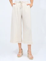 Solid Wide-Leg Linen-Blend Fringe Hem Pants By Froccella