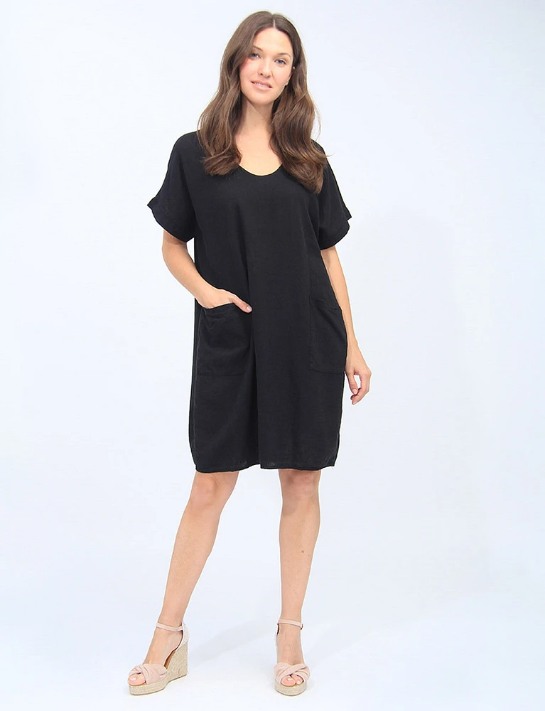 Chic Comfortable Linen-Blend Short Sleeve Dress with Pockets by Froccella