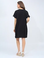 Chic Comfortable Linen-Blend Short Sleeve Dress with Pockets by Froccella