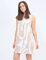 Sleeveless V-Neck Linen Abstract Print Dress By Froccella