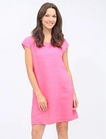 Linen Cap Sleeves Round Neck Side Pockets Dress By Froccella