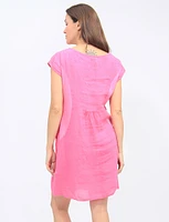 Linen Cap Sleeves Round Neck Side Pockets Dress By Froccella