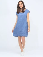 Linen Cap Sleeves Round Neck Side Pockets Dress By Froccella