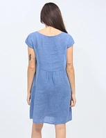 Linen Cap Sleeves Round Neck Side Pockets Dress By Froccella