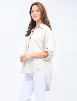 Button-Down Printed 3/4 Sleeves Collared Shirt By Froccella