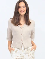 Linen Short Sleeve Cropped Button Down Shirt By Froccella