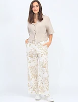 Linen-Cotton Wide Leg Butterfly Print Elastic Waistband Pants by Froccella