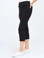 Solid Stretch Pull-On Capri Pants With Eyelet Trim By Carré Noir