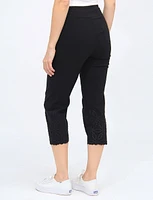 Solid Stretch Pull-On Capri Pants With Eyelet Trim By Carré Noir
