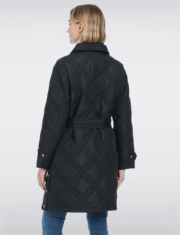 Vegan Quilted Belted Long Nylon Trench Raincoat by Details