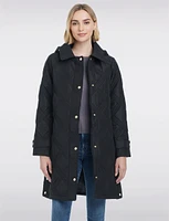 Vegan Quilted Belted Long Nylon Trench Raincoat by Details