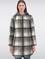 Vegan Gray Plaid Melton Coat with Hood by Jones New York