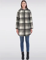 Vegan Gray Plaid Melton Coat with Hood by Jones New York