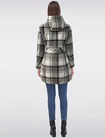 Vegan Gray Plaid Melton Coat with Hood by Jones New York