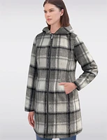 Vegan Gray Plaid Melton Coat with Hood by Jones New York