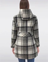 Vegan Gray Plaid Melton Coat with Hood by Jones New York