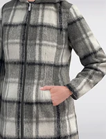 Vegan Gray Plaid Melton Coat with Hood by Jones New York