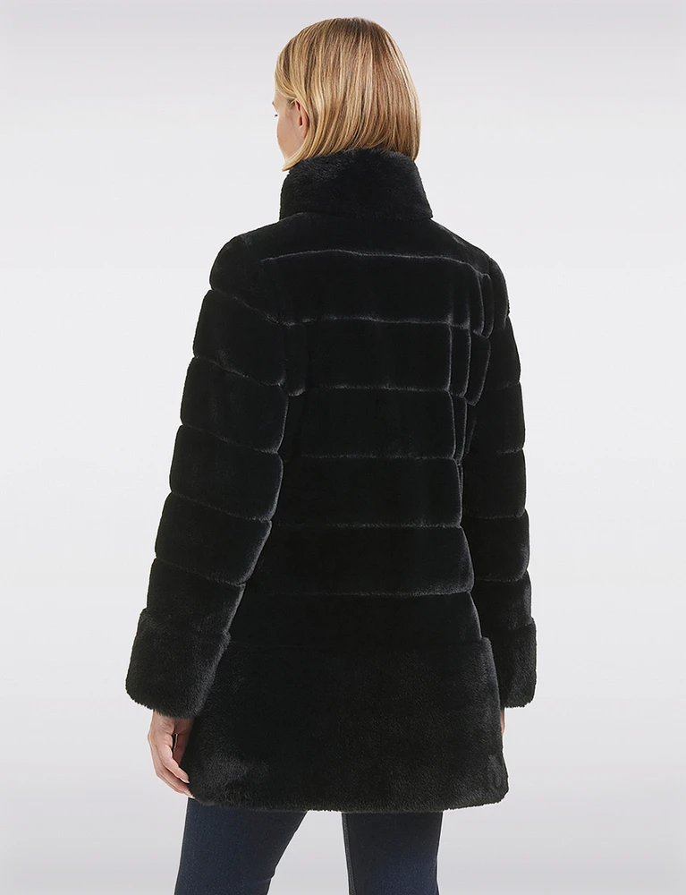 Soft Quilted High-Collar Faux Fur Lightweight Jacket by Jones New York