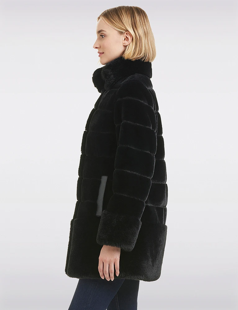 Soft Quilted High-Collar Faux Fur Lightweight Jacket by Jones New York