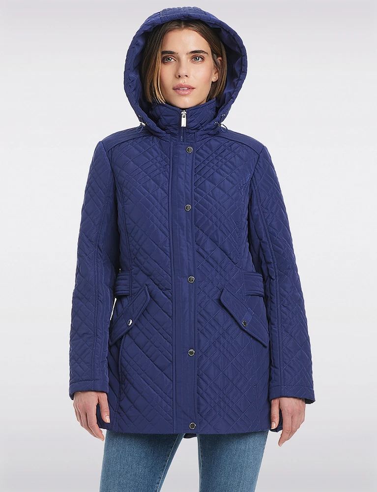 Zip-Up Hooded Water-Resistant Quilted Jacket by Jones New York