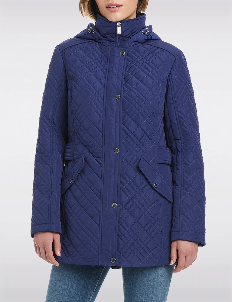 Zip-Up Hooded Water-Resistant Quilted Jacket by Jones New York