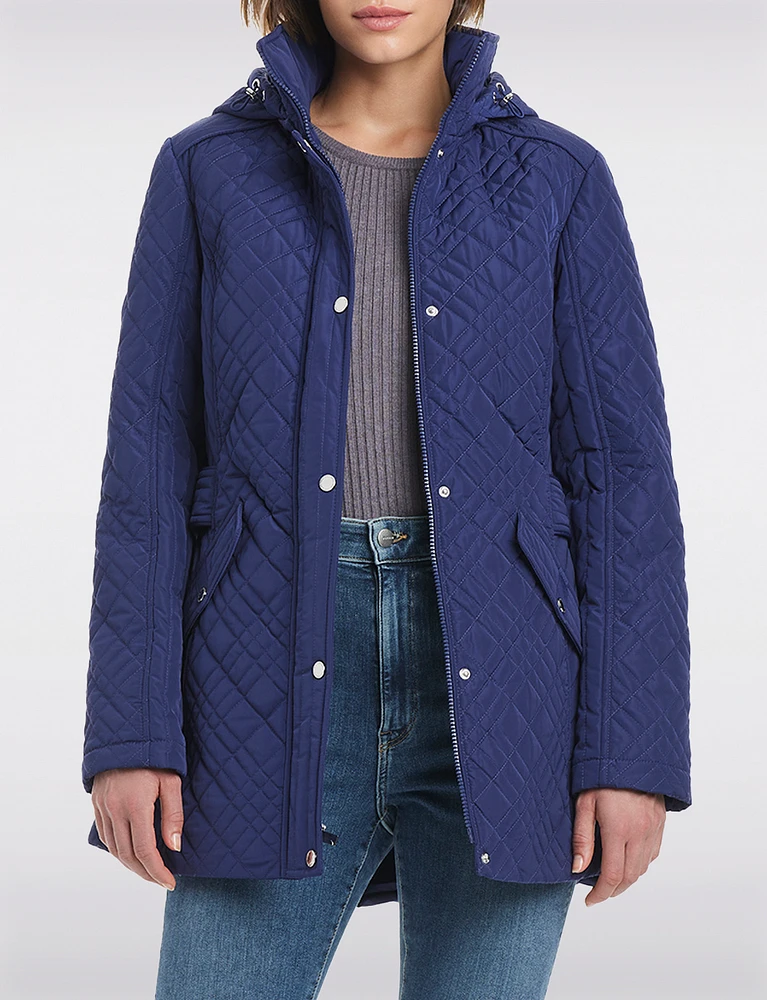 Zip-Up Hooded Water-Resistant Quilted Jacket by Jones New York